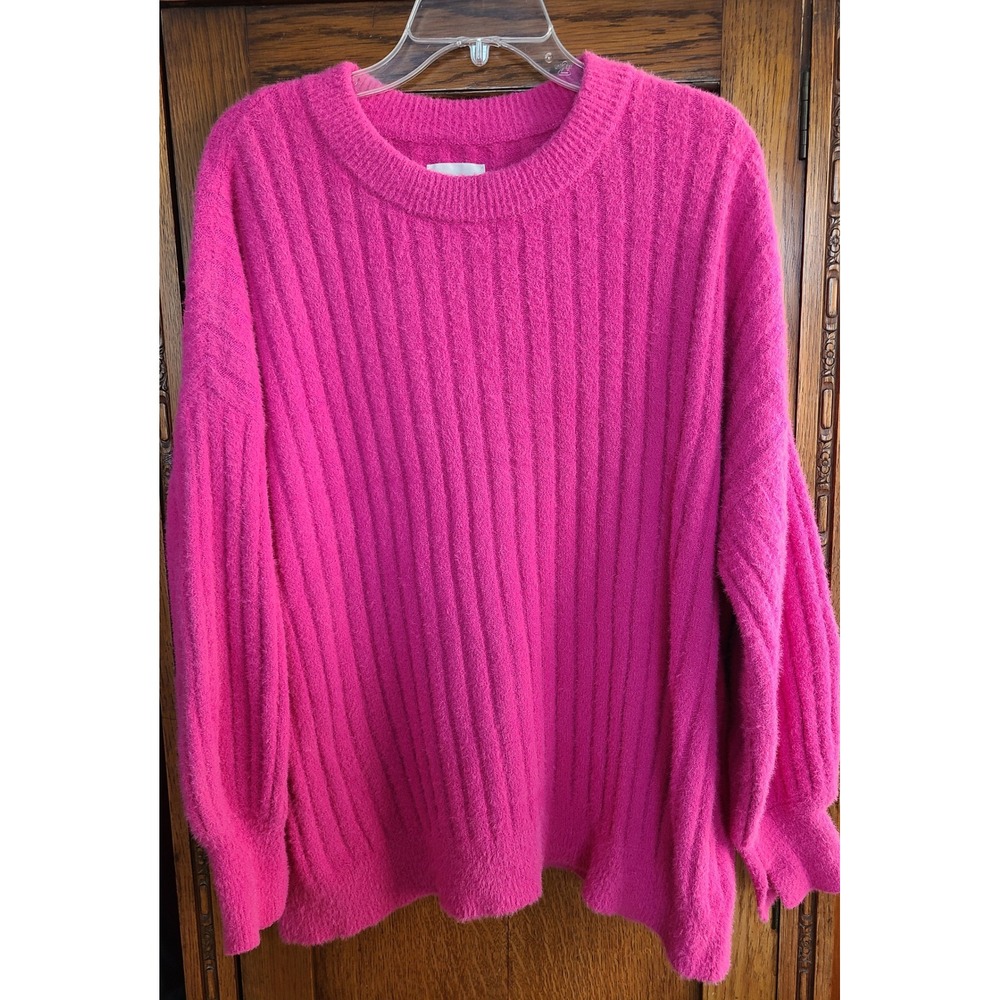 Aerie Buttercream Crew Oversized Slouchy Knit Ribbed Pink Sweater Womens Medium